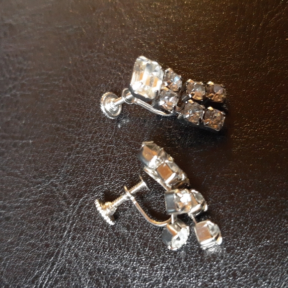 Silver Rhinestone Clip On Earrings - Picture 4 of 6